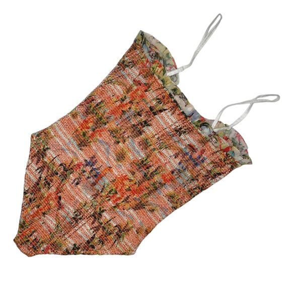 Rococo Sand Size Small Ruffle Smocked Floral Bodysuit Straps Orange‎ Sunset - Picture 3 of 12